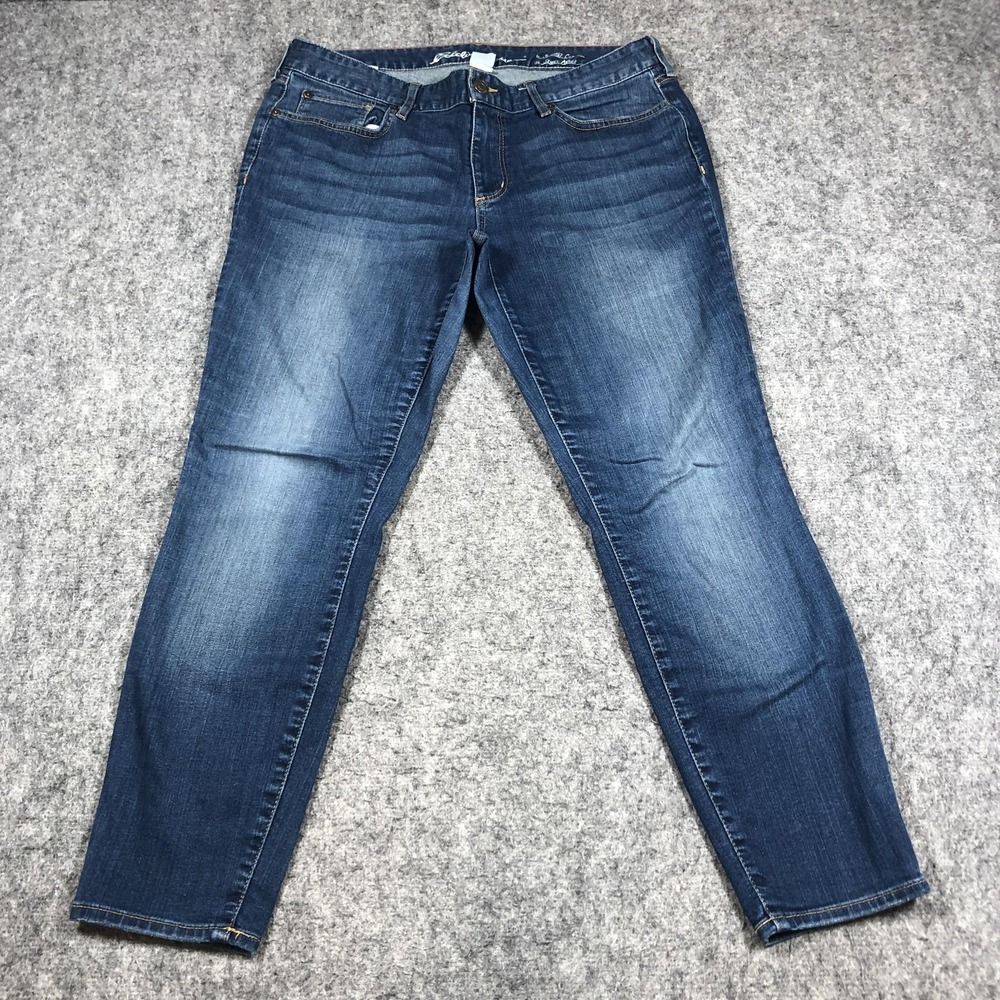 Eddie Bauer Slightly Curvy Jeans Womens 12 Medium Wash Mid Rise Skinny Ankle